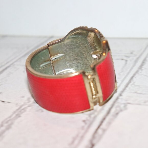 Beautiful red and gold owl hinged bangle bracelet 7" - Picture 2 of 4